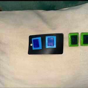Blue and Green Rectangular Earrings handmade earrings